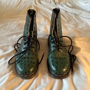 Vintage Green embossed Doc Martens (alligator). Made in England.